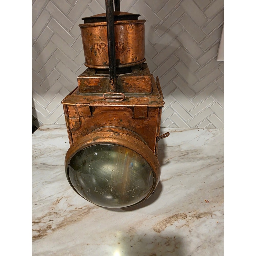 Antique Railroad Copper Lantern Train Conductor Kerosene Oil Lamp Lighting Decor - Picture 9 of 9